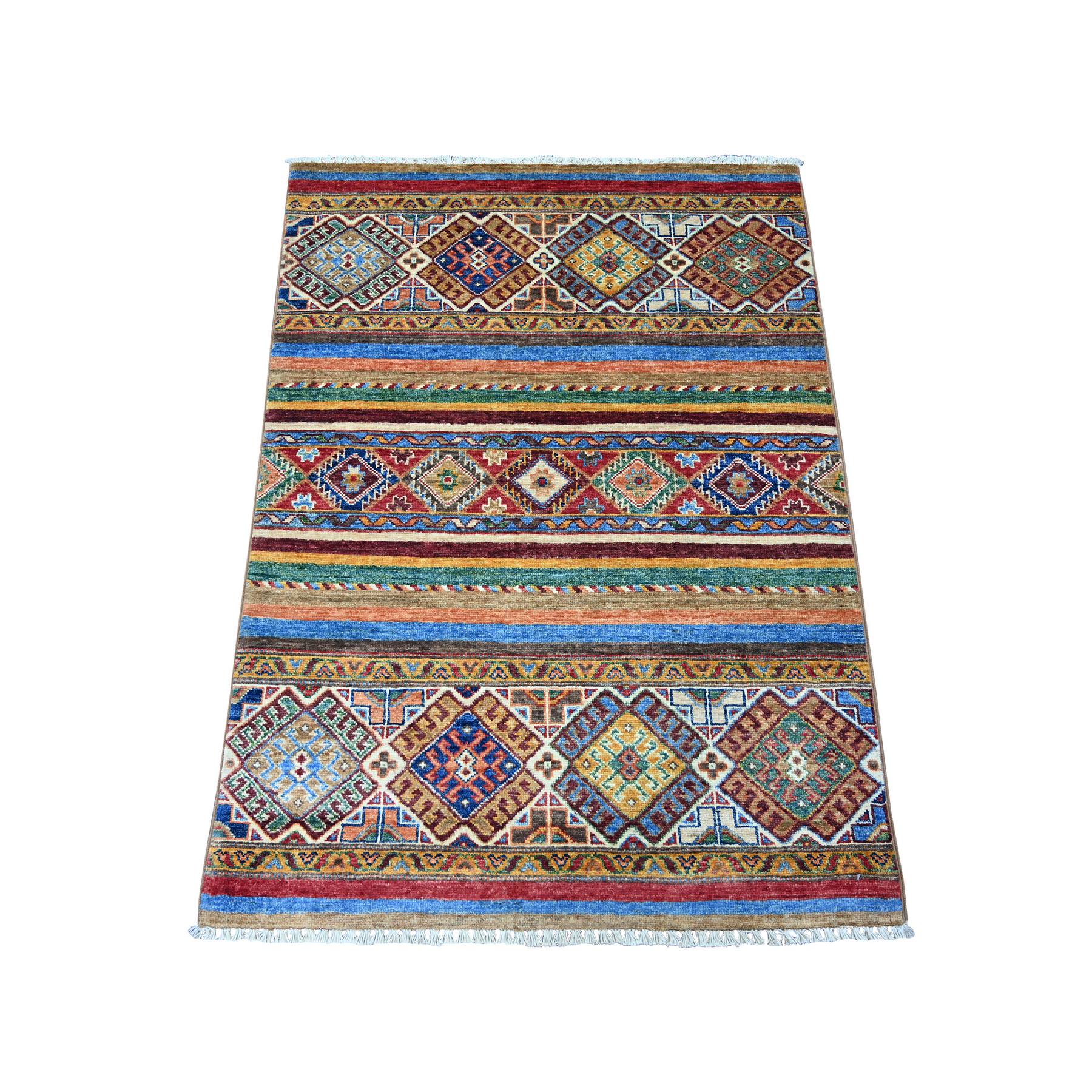 Tawny Brown, Afghan Super Kazak with Khorjin Design, Hand Knotted, Pure Wool, Vegetable Dyes, Mat, Sample, Oriental Rug